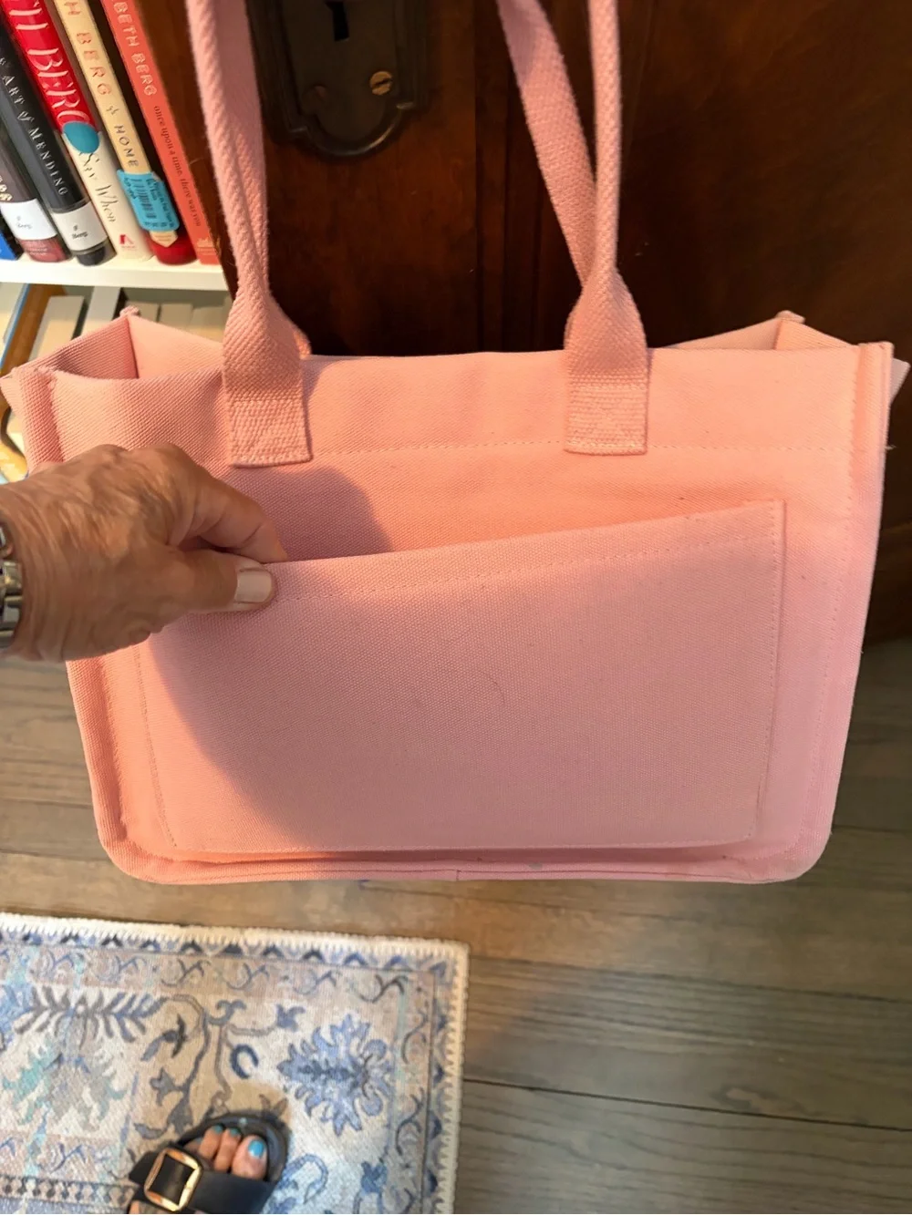 Canvas Tote Organizer Bag in Light Pink - ZHIVO Style